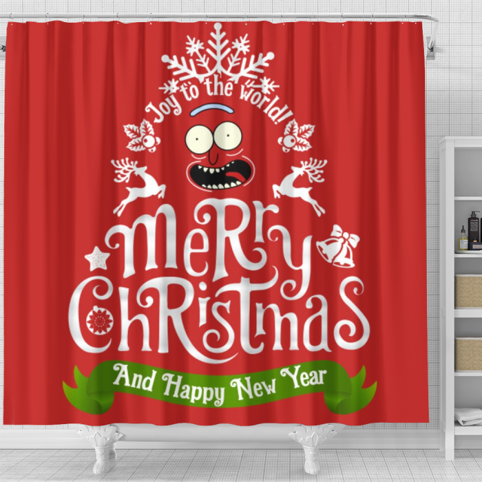 Rick And Monty Happy New Year Christmas Shower Curtain - Anime Shower Curtains