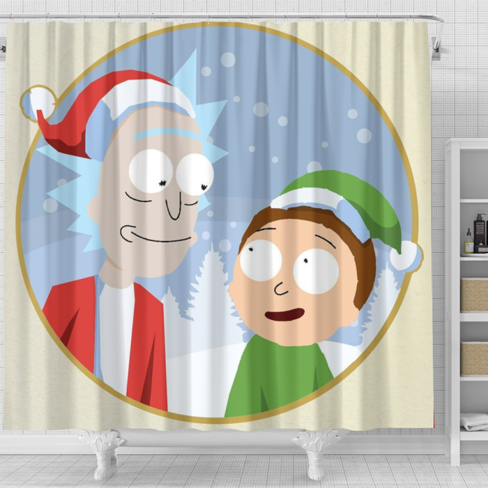 Rick And Monty Look At Christmas Shower Curtain - Anime Shower Curtains