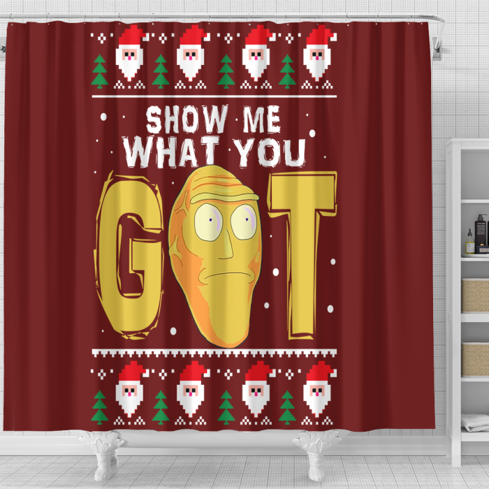 Rick And Monty Show Me What You Christmas Shower Curtain - Anime Shower Curtains