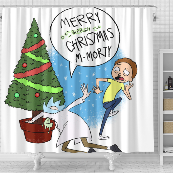 Rick And Monty Xmas Shower Curtain - Anime Shower Curtains