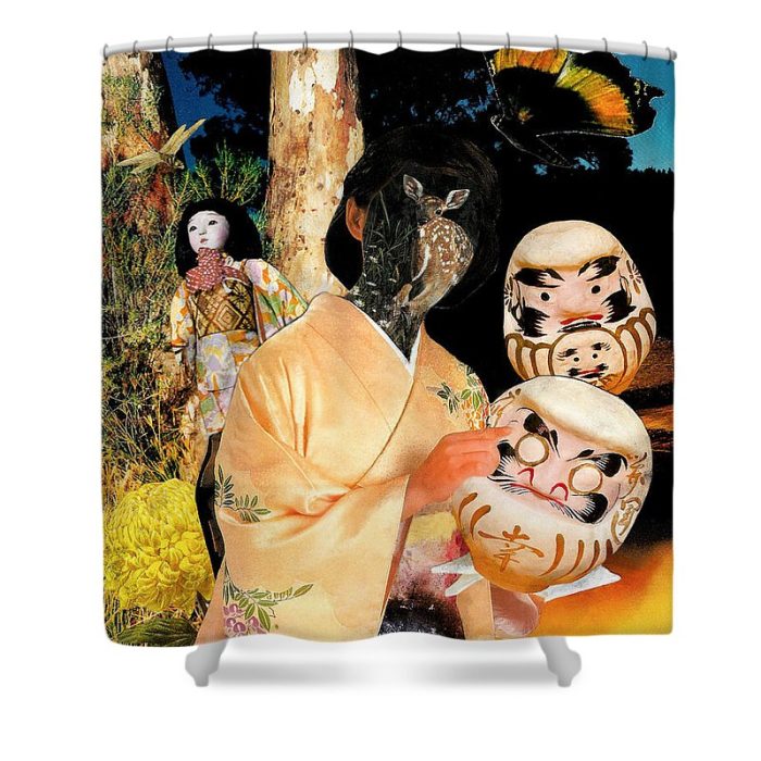 japanese daruma doll kitsune yayoi kusama kimono geisha ghibli seruni bodjawati - Anime Shower Curtains