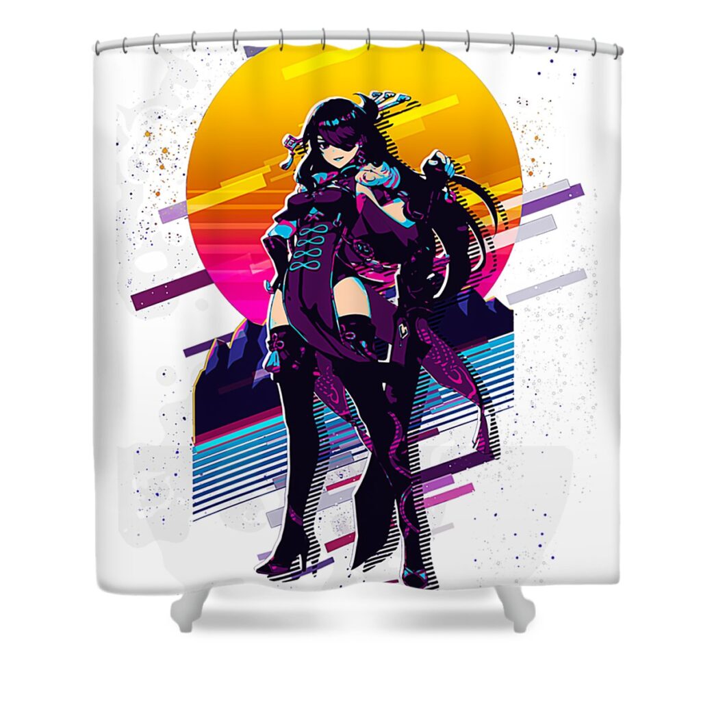 beidou genshin impact 80s retro davis davies transparent - Anime Shower Curtains