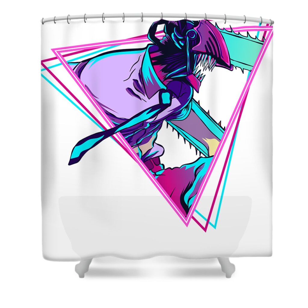 brown chainsaw man retro style anime video game transparent - Anime Shower Curtains