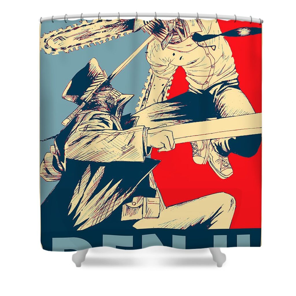 chainsaw man poster blood line love hipster taylor lee - Anime Shower Curtains