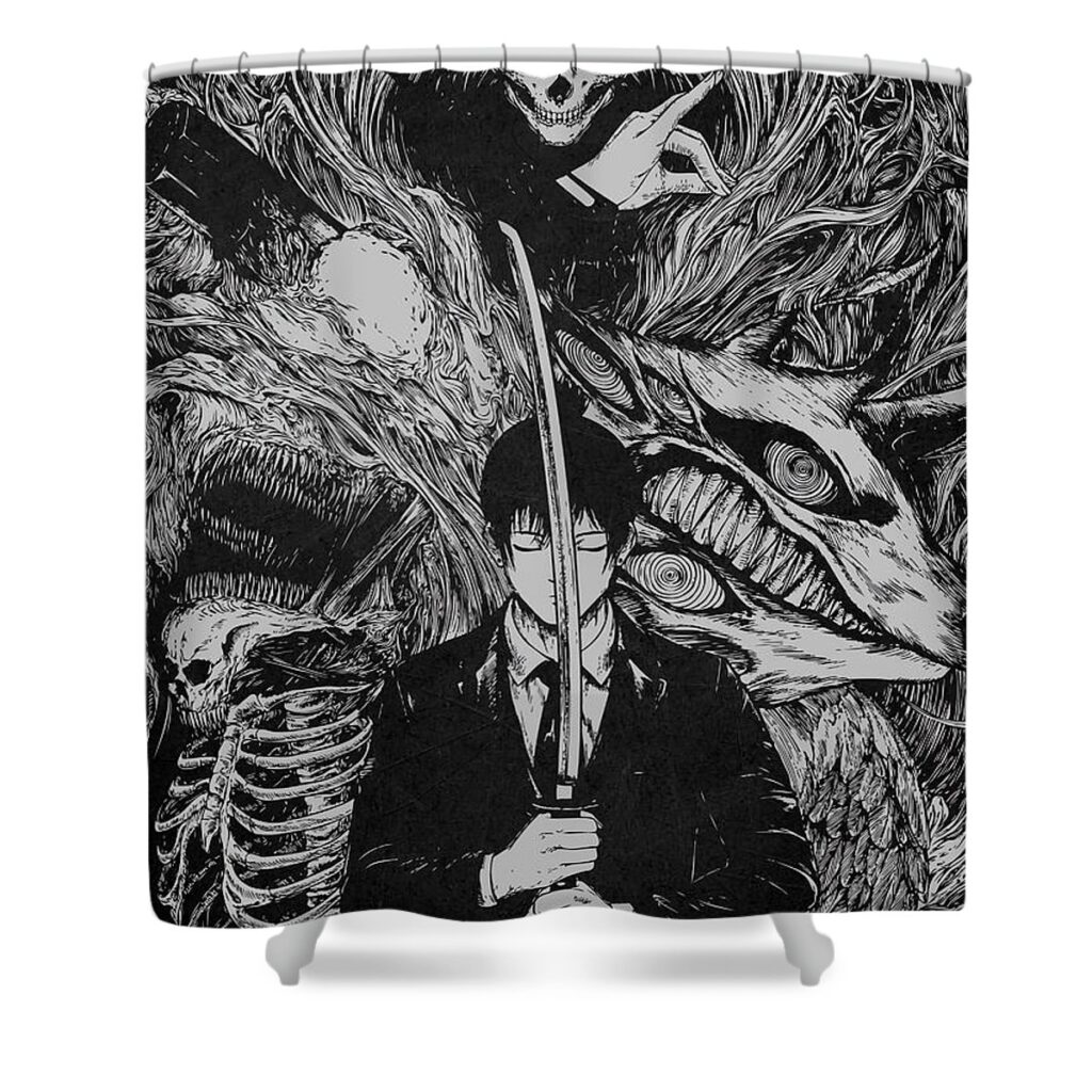 chainsaw man poster shaday 80s green vintage robertson bruce - Anime Shower Curtains