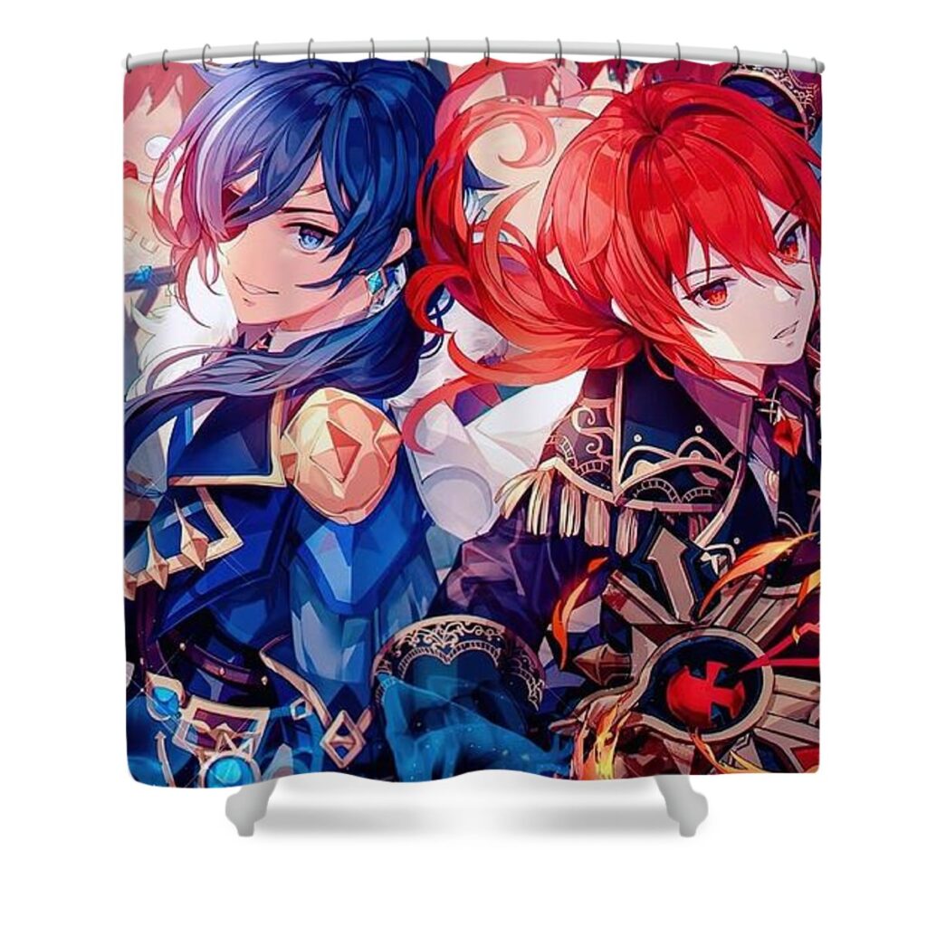 diluc kaeya fire ice genshin impact clark chelsea - Anime Shower Curtains
