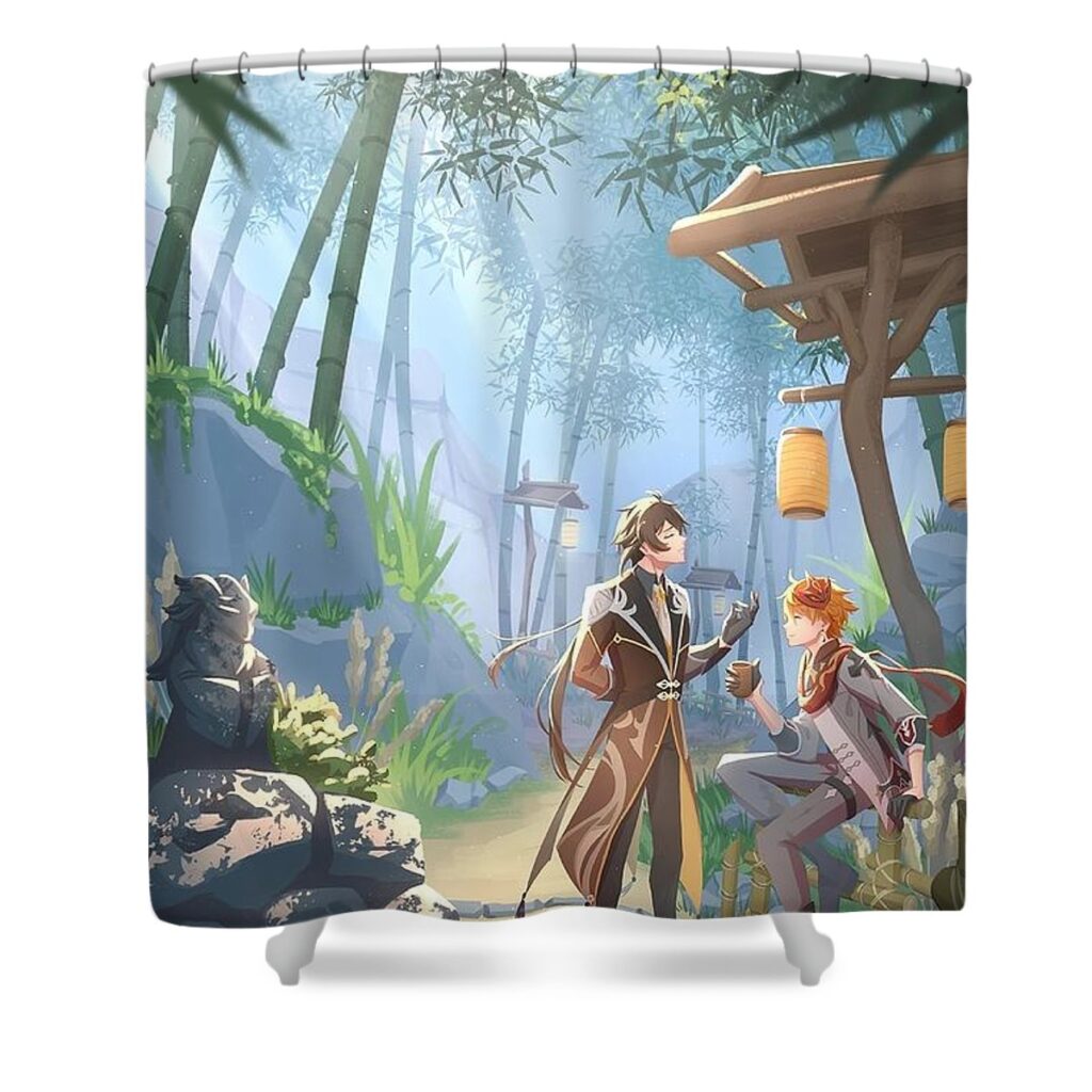 genshin impact zhongli childe tartaglia print matilda mark - Anime Shower Curtains