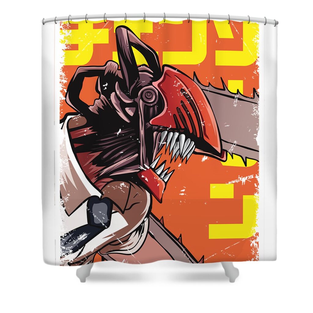 gift for men chainsaw man vintage anime video game transparent - Anime Shower Curtains
