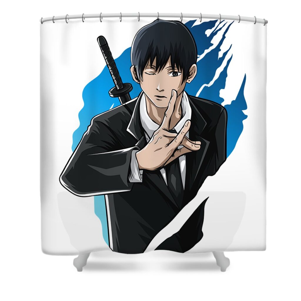 green chainsaw man aki anime video game transparent - Anime Shower Curtains