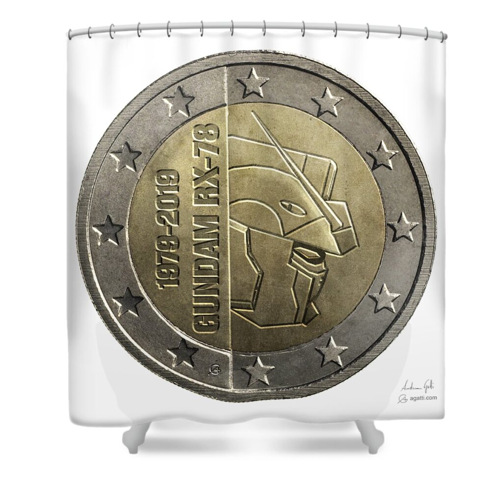 gundam 40 coin dark gray andrea gatti transparent - Anime Shower Curtains