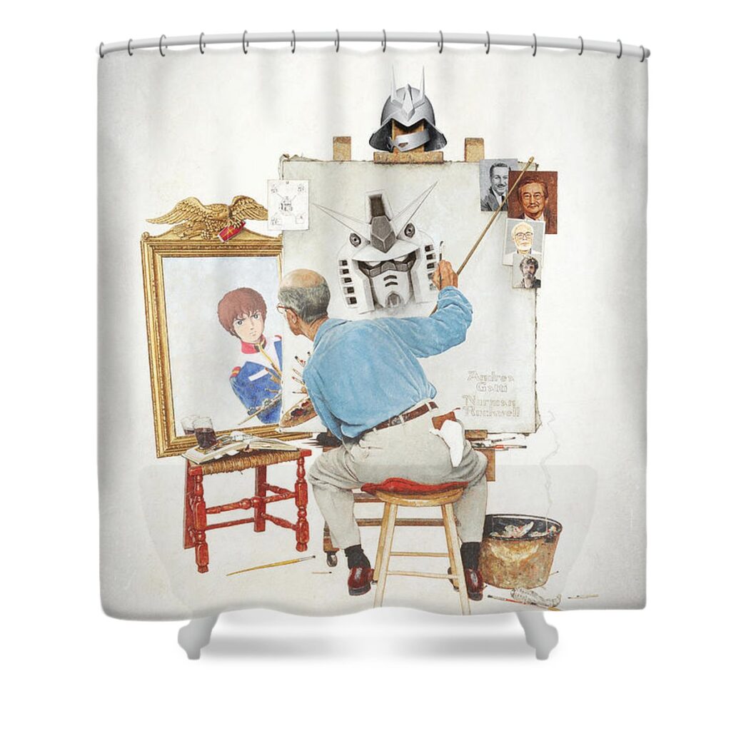 gundam triple self portrait andrea gatti - Anime Shower Curtains