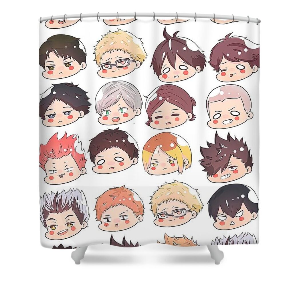 haikyuu chibi heads moore bruce - Anime Shower Curtains