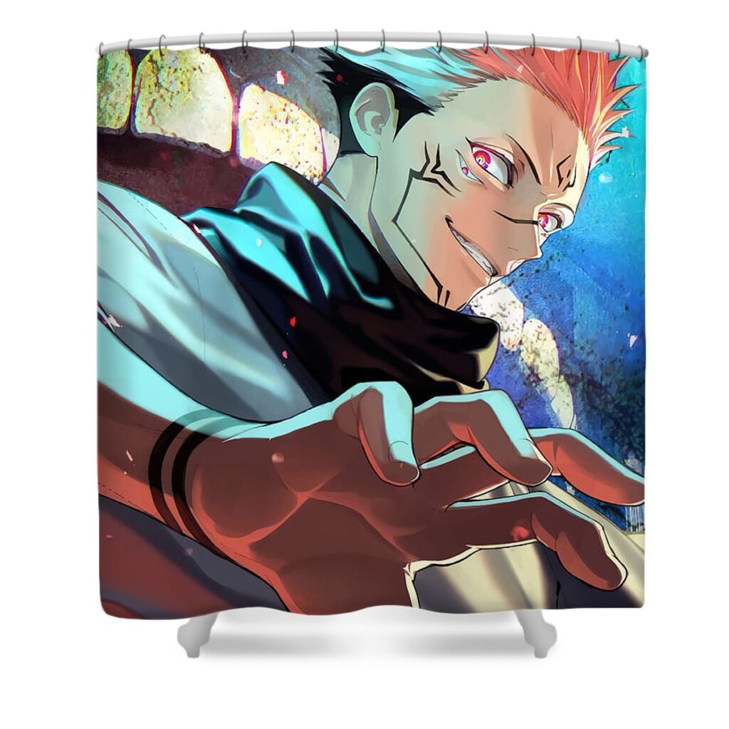 jujutsu kaisen poster retro 80s aesthetic hippie stewart gray - Anime Shower Curtains