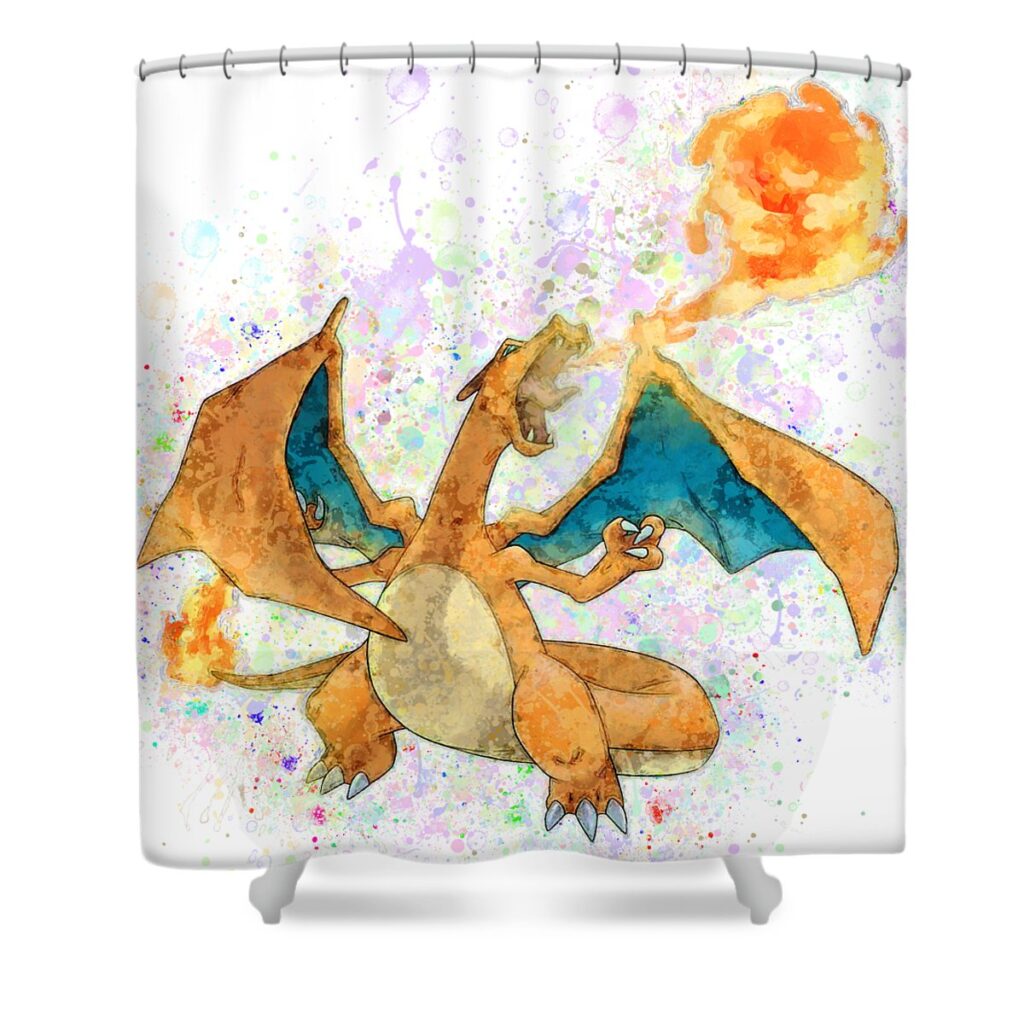 pokemon charizard abstract paint sketch stefano senise transparent - Anime Shower Curtains