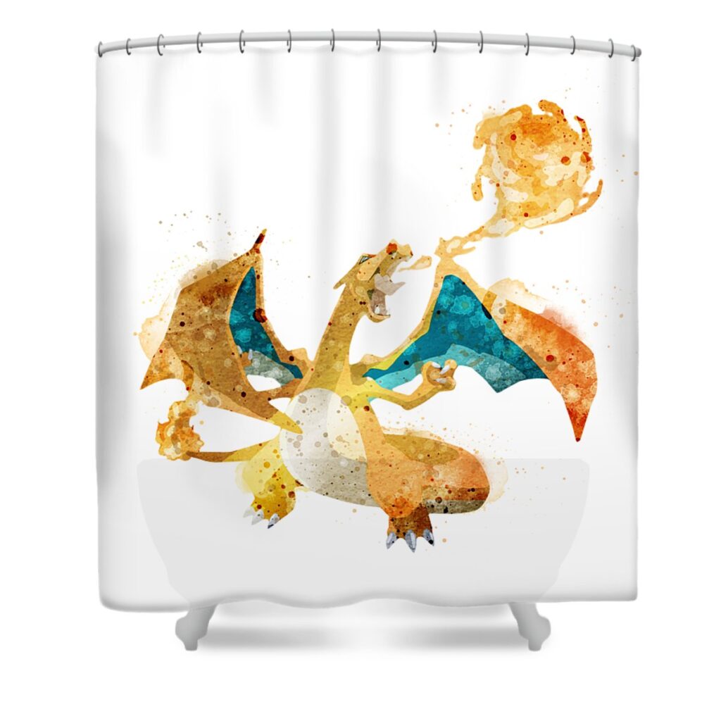 pokemon charizard watercolor mihaela pater transparent - Anime Shower Curtains