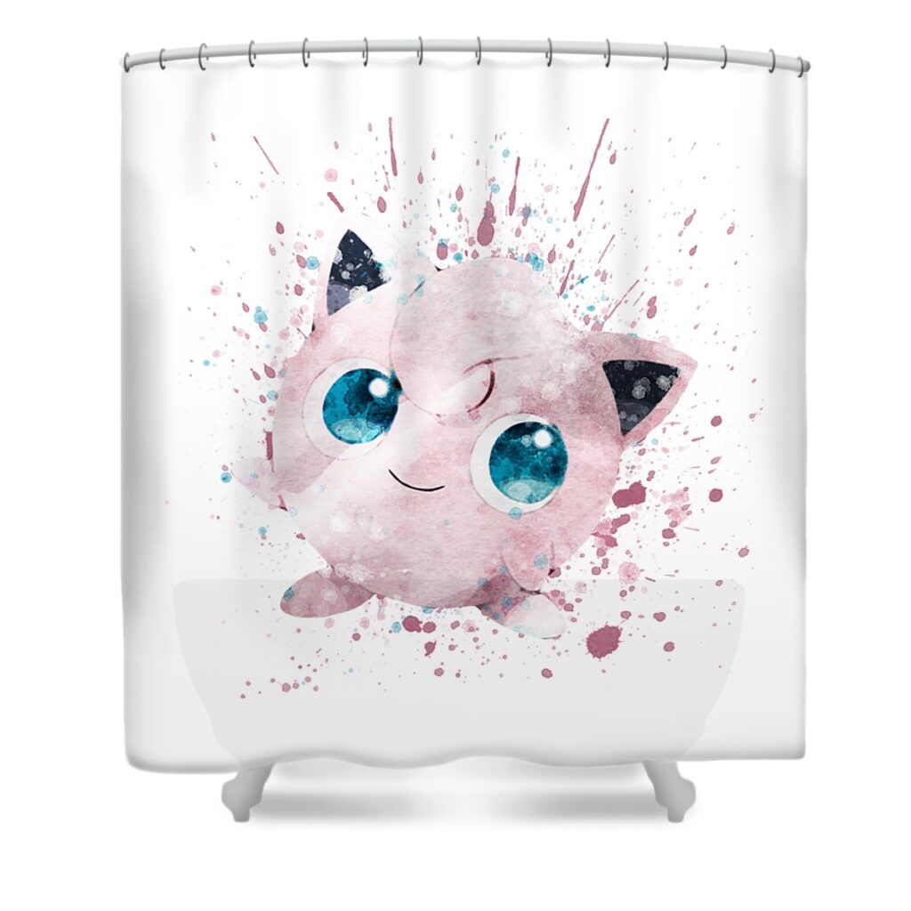 pokemon jigglypuff watercolor mihaela pater transparent - Anime Shower Curtains
