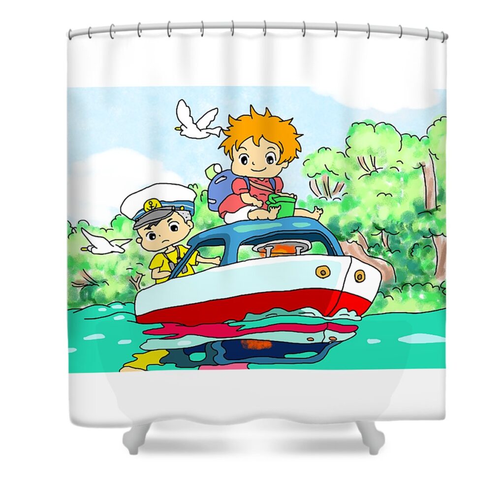 ponyo and sasuke charlie bost transparent - Anime Shower Curtains