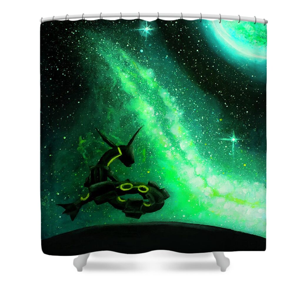 rayquaza in the dark sky painting magda swinya - Anime Shower Curtains