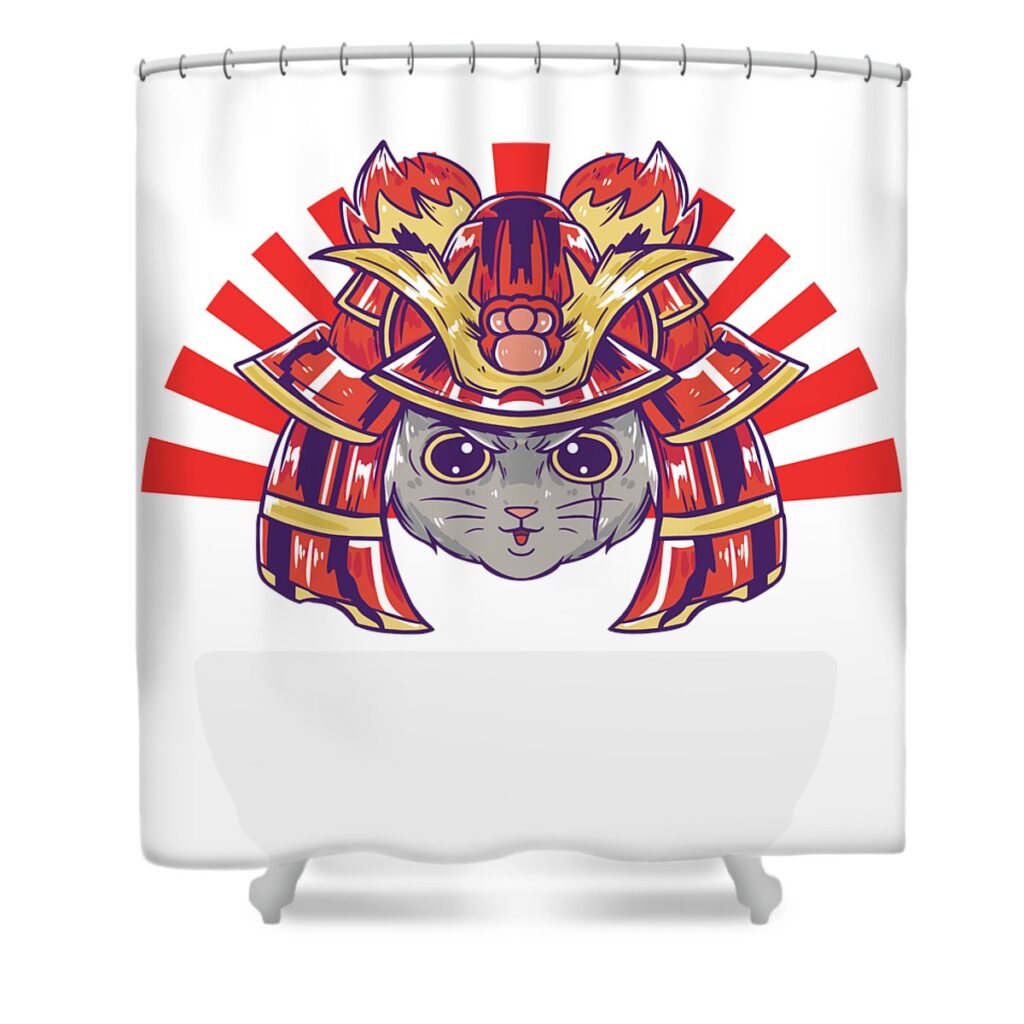 samurai cat will fight for tuna pizza me transparent - Anime Shower Curtains