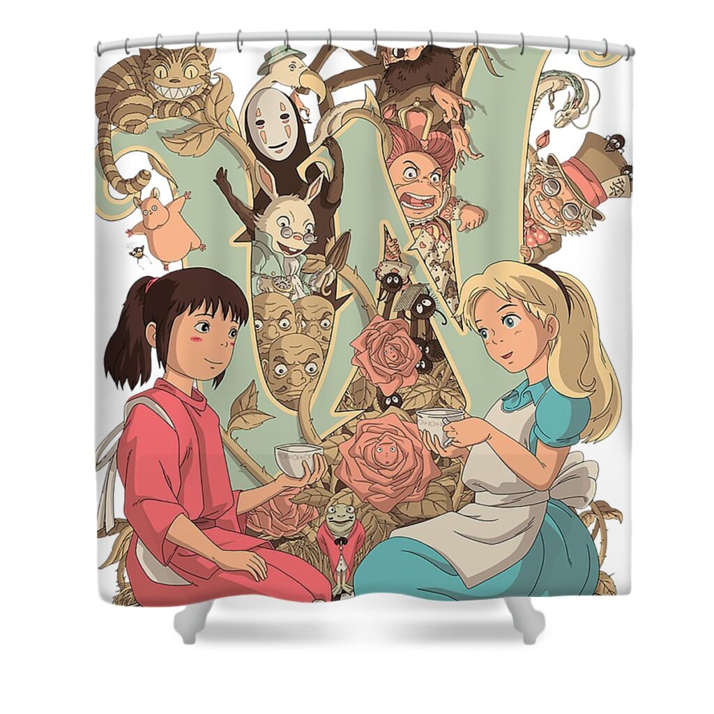 spirited away and alice in wonderland george e forbes transparent - Anime Shower Curtains